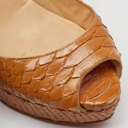Christian Louboutin Beige Snakeskin Leather Platform Lady Peep Toe Pumps Size 37.5
