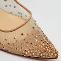 Christian Louboutin Beige Crystal Embellished Mesh Follies Strass Pumps Size 40.5