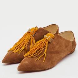 Christian Louboutin Brown/Yellow Suede Pointed Toe New Medinana Tassel Flats Size 37