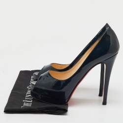 Christian Louboutin Navy Blue Patent Leather Altadama Peep Toe Platform Pumps Size 37.5