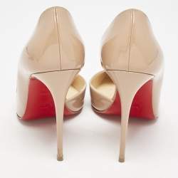 Pre Owned Christian Louboutin Beige Patent Leather Iriza D'orsay Pumps Size 38.5