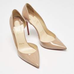 Pre Owned Christian Louboutin Beige Patent Leather Iriza D'orsay Pumps Size 38.5