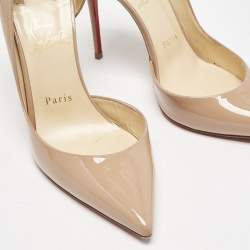 Pre Owned Christian Louboutin Beige Patent Leather Iriza D'orsay Pumps Size 38.5
