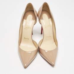Pre Owned Christian Louboutin Beige Patent Leather Iriza D'orsay Pumps Size 38.5