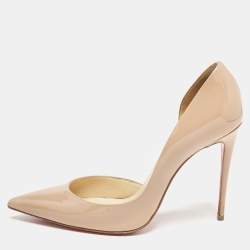 Pre Owned Christian Louboutin Beige Patent Leather Iriza D'orsay Pumps Size 38.5