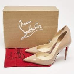 Pre Owned Christian Louboutin Beige Patent Leather Iriza D'orsay Pumps Size 38.5