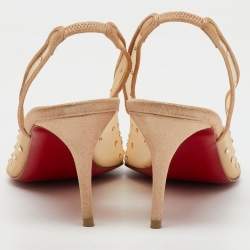Christian Louboutin Beige Mesh Follies Strass Slingback Pumps Size 40.5