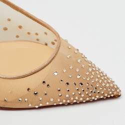 Christian Louboutin Beige Mesh Follies Strass Slingback Pumps Size 40.5