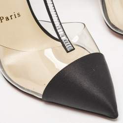Pre Owned Christian Louboutin Black Satin and PVC Crystal Embellished Nosy Pumps Size 39
