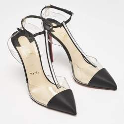 Pre Owned Christian Louboutin Black Satin and PVC Crystal Embellished Nosy Pumps Size 39
