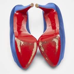 Pre Owned Christian Louboutin Blue Satin Palais Royal Platform Pumps Size 38