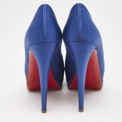 Pre Owned Christian Louboutin Blue Satin Palais Royal Platform Pumps Size 38