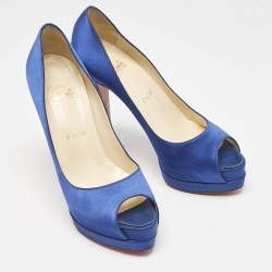 Pre Owned Christian Louboutin Blue Satin Palais Royal Platform Pumps Size 38