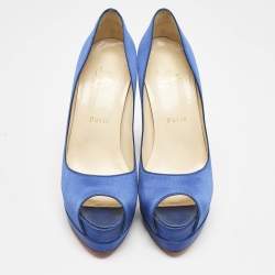Pre Owned Christian Louboutin Blue Satin Palais Royal Platform Pumps Size 38