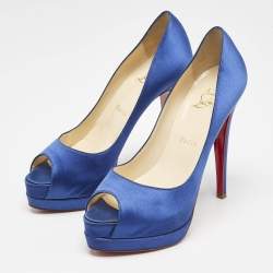 Pre Owned Christian Louboutin Blue Satin Palais Royal Platform Pumps Size 38