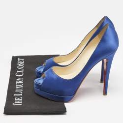 Pre Owned Christian Louboutin Blue Satin Palais Royal Platform Pumps Size 38