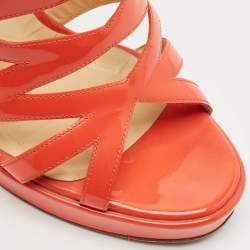 Pre Owned Christian Louboutin Orange Patent Leather Fernando Platform Sandals Size 38