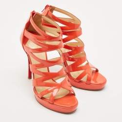 Pre Owned Christian Louboutin Orange Patent Leather Fernando Platform Sandals Size 38