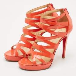 Pre Owned Christian Louboutin Orange Patent Leather Fernando Platform Sandals Size 38