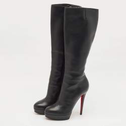 Christian Louboutin Black Leather Bianca Platform Knee Length Boots Size 39