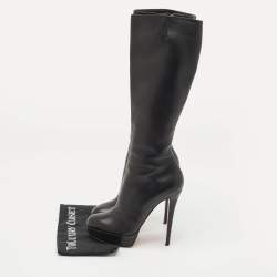 Christian Louboutin Black Leather Bianca Platform Knee Length Boots Size 39