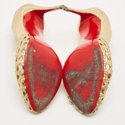 Pre Owned Christian Louboutin Gold Woven Leather Altressita Round Toe Pumps Size 37.5