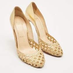 Pre Owned Christian Louboutin Gold Woven Leather Altressita Round Toe Pumps Size 37.5