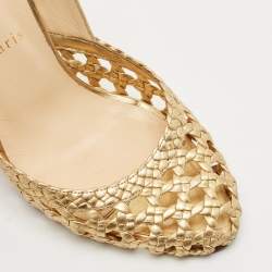 Pre Owned Christian Louboutin Gold Woven Leather Altressita Round Toe Pumps Size 37.5