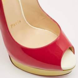 Christian Louboutin Multicolor Patent Leather Lady Peep Toe Platform Slingback Pumps Size 37
