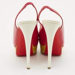 Christian Louboutin Multicolor Patent Leather Lady Peep Toe Platform Slingback Pumps Size 37