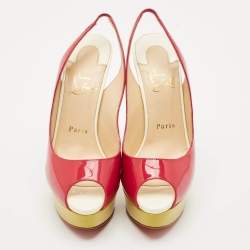 Christian Louboutin Multicolor Patent Leather Lady Peep Toe Platform Slingback Pumps Size 37