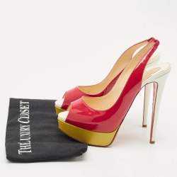 Christian Louboutin Multicolor Patent Leather Lady Peep Toe Platform Slingback Pumps Size 37