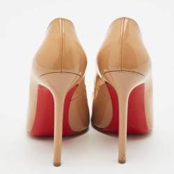 Pre Owned Christian Louboutin Beige Patent Leather So Kate Pumps Size 37.5