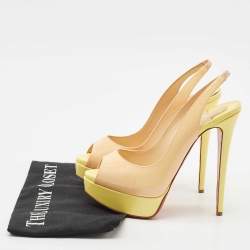 Pre Owned Christian Louboutin Multicolor Patent Leather Lady Peep Slingback Pumps Size 37