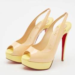 Pre Owned Christian Louboutin Multicolor Patent Leather Lady Peep Slingback Pumps Size 37