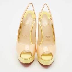 Pre Owned Christian Louboutin Multicolor Patent Leather Lady Peep Slingback Pumps Size 37