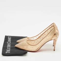 Christian Louboutin Beige Mesh and Patent Leather Follies Strass Pumps Size 39