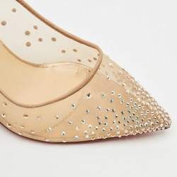 Christian Louboutin Beige Mesh and Patent Leather Follies Strass Pumps Size 39
