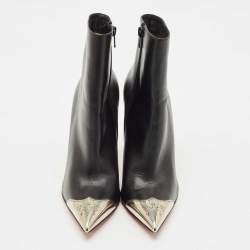 مملوكة مسبقًا Christian Louboutin Black Leather Calamijane Pointed Toe Ankle Length Boots Size 38