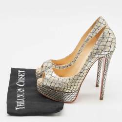 Christian Louboutin Silver/Gold Lurex Fabric Lady Peep Pumps Size 37
