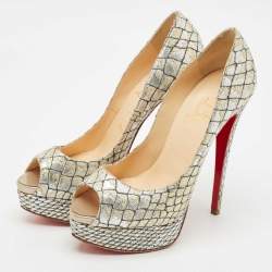 Christian Louboutin Silver/Gold Lurex Fabric Lady Peep Pumps Size 37