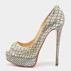 Christian Louboutin Silver/Gold Lurex Fabric Lady Peep Pumps Size 37