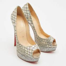 Christian Louboutin Silver/Gold Lurex Fabric Lady Peep Pumps Size 37