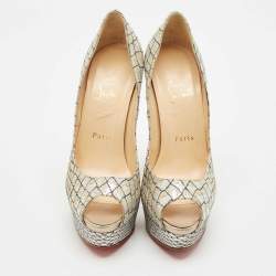 Christian Louboutin Silver/Gold Lurex Fabric Lady Peep Pumps Size 37