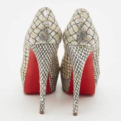 Christian Louboutin Silver/Gold Lurex Fabric Lady Peep Pumps Size 37