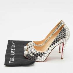 Christian Louboutin Silver Scaled PVC Poseidon Peep Toe Platform Pumps Size 38