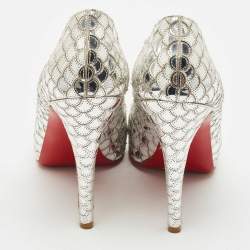 Christian Louboutin Silver Scaled PVC Poseidon Peep Toe Platform Pumps Size 38