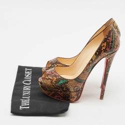 Christian Louboutin Multicolor Python Leather Lady Peep Toe Platform Pumps Size 37