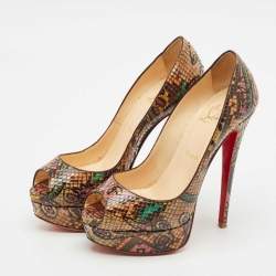 Christian Louboutin Multicolor Python Leather Lady Peep Toe Platform Pumps Size 37