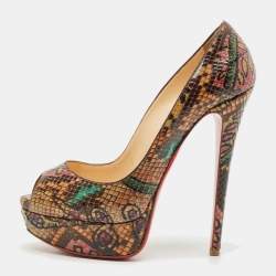 Christian Louboutin Multicolor Python Leather Lady Peep Toe Platform Pumps Size 37